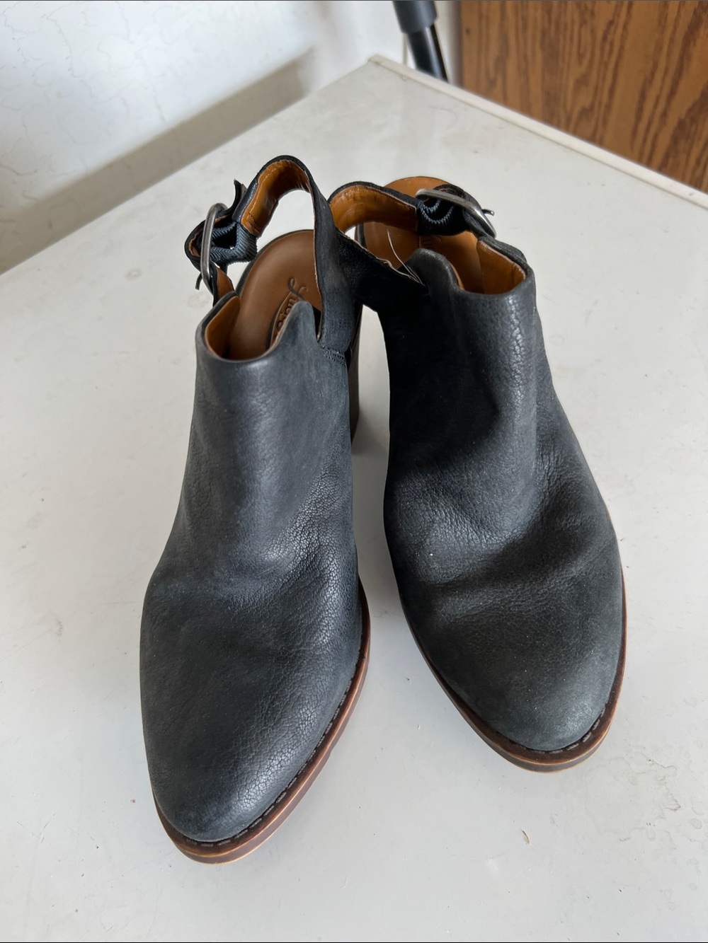 Lucky Brand Black Leather Cutout Slingback Mules